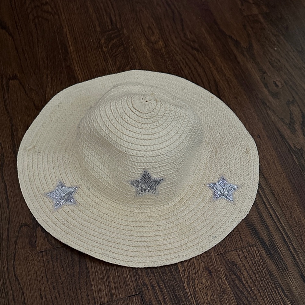 Beige Straw Hat with Silver Star Accents